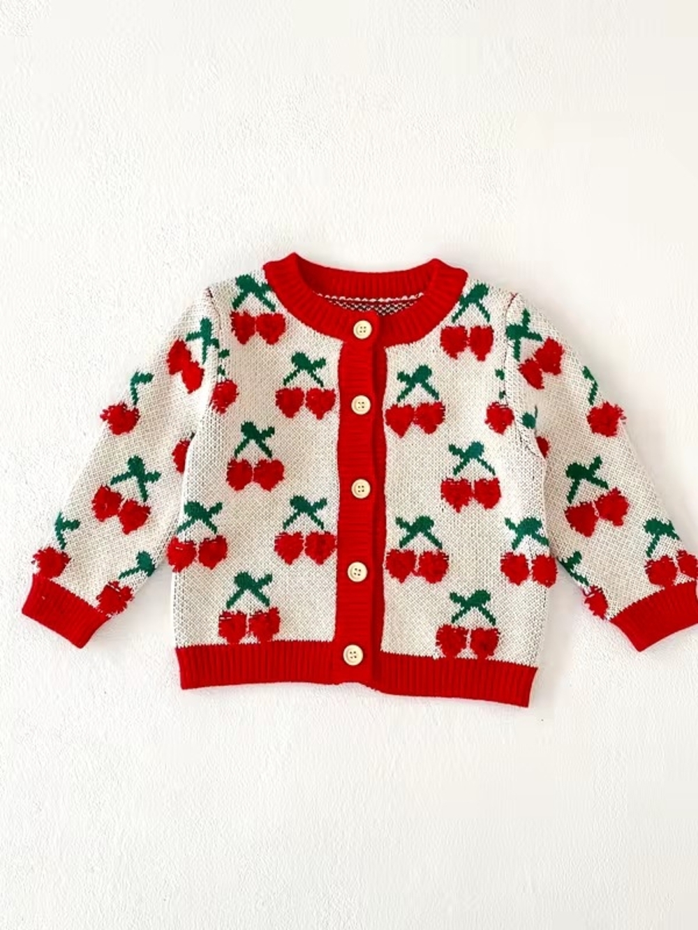 Kids Red Cherry Knit Cardigan Sweater Baby Girl